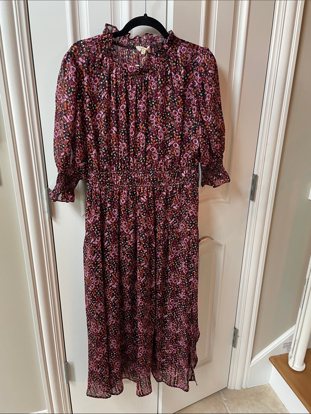 MELLODAY Red-Pink-black Floral Smocked Midi Dress